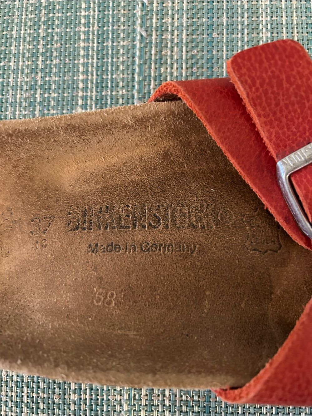 Birkenstock Red Textured One-Strap Suede Sandal - Size 37 - Picture 6 of 9